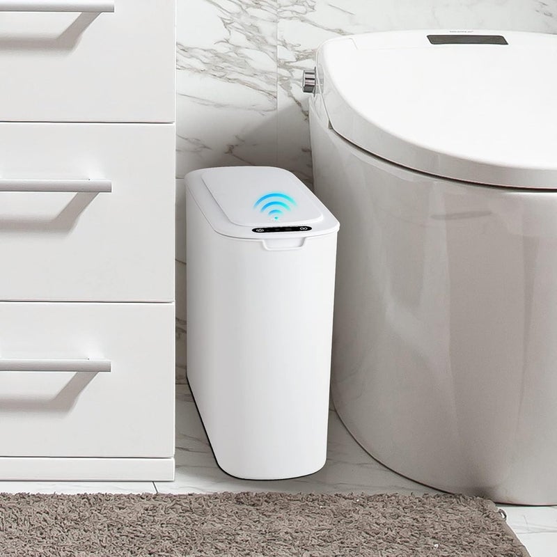 Cesun Automatic Motion Sensor Bathroom Trash Can with Lid, 2.6 Gallon Touchless Trash Bin, Smart Plastic Slim Garbage Can Small White Wastebasket for Toilet, Office, rv, Bedroom, Living Room - Image 1
